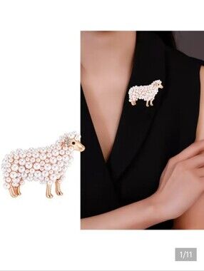 🆕️🐑 PEARL SHEEP BROOCH PIN - GOLD-TONE 🐑